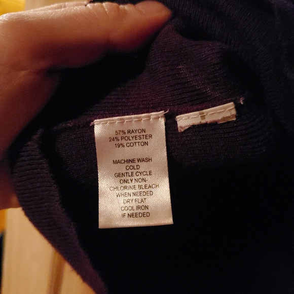 Purple Medium Gray LOFT Faux Wrap Sweater with Ruched Sleeves - Picture 4 of 5